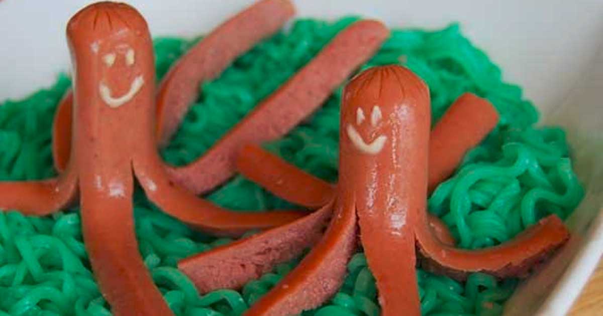 Octopus and Seaweed (Ramen Noodles and Hot Dogs) Recipe 