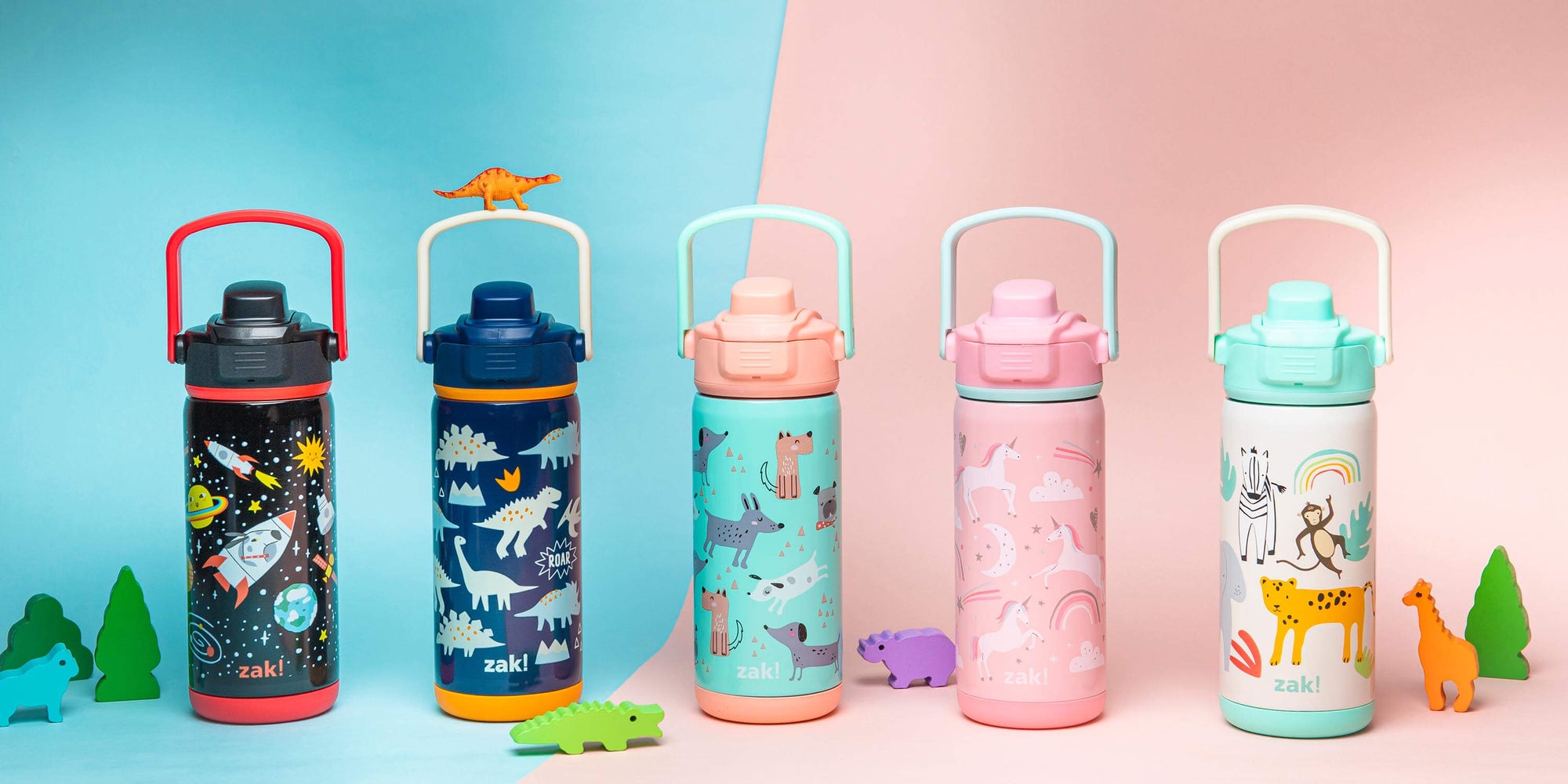 Zak Designs 16oz Plastic Kids' Water Bottle with Bumper and Antimicrobial Spout 'Spaceships-Zaksaurus