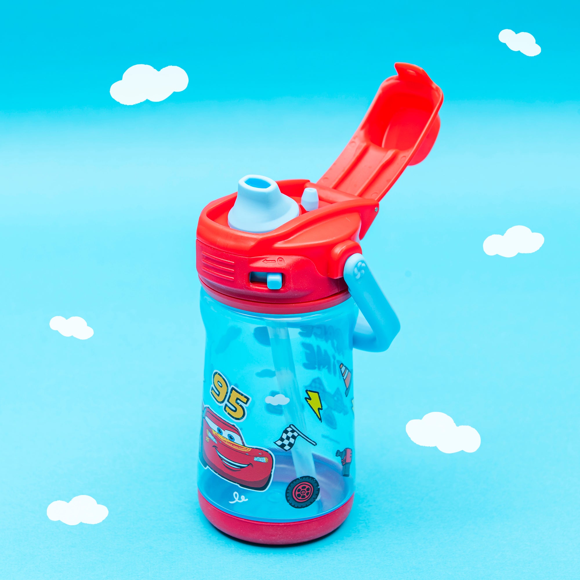 Kids Water Bottle with Lid Lock and Soft Spout - Disney Cars, 12 ounces