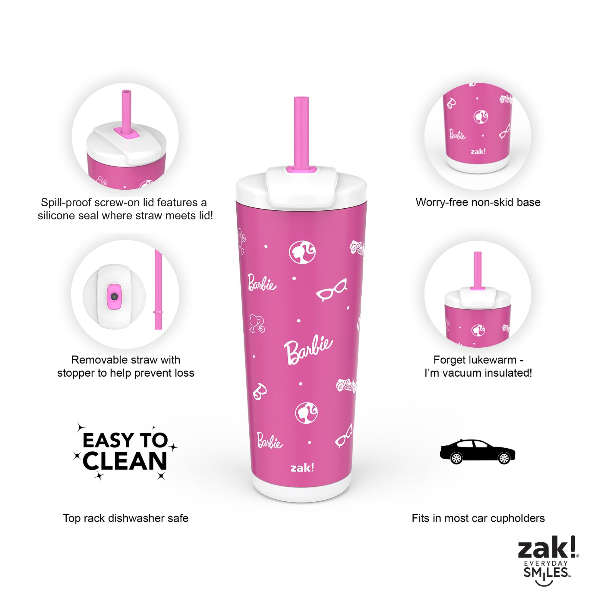 Barbie Beacon Insulated Cold Beverage Straw Tumbler - 24 ounces