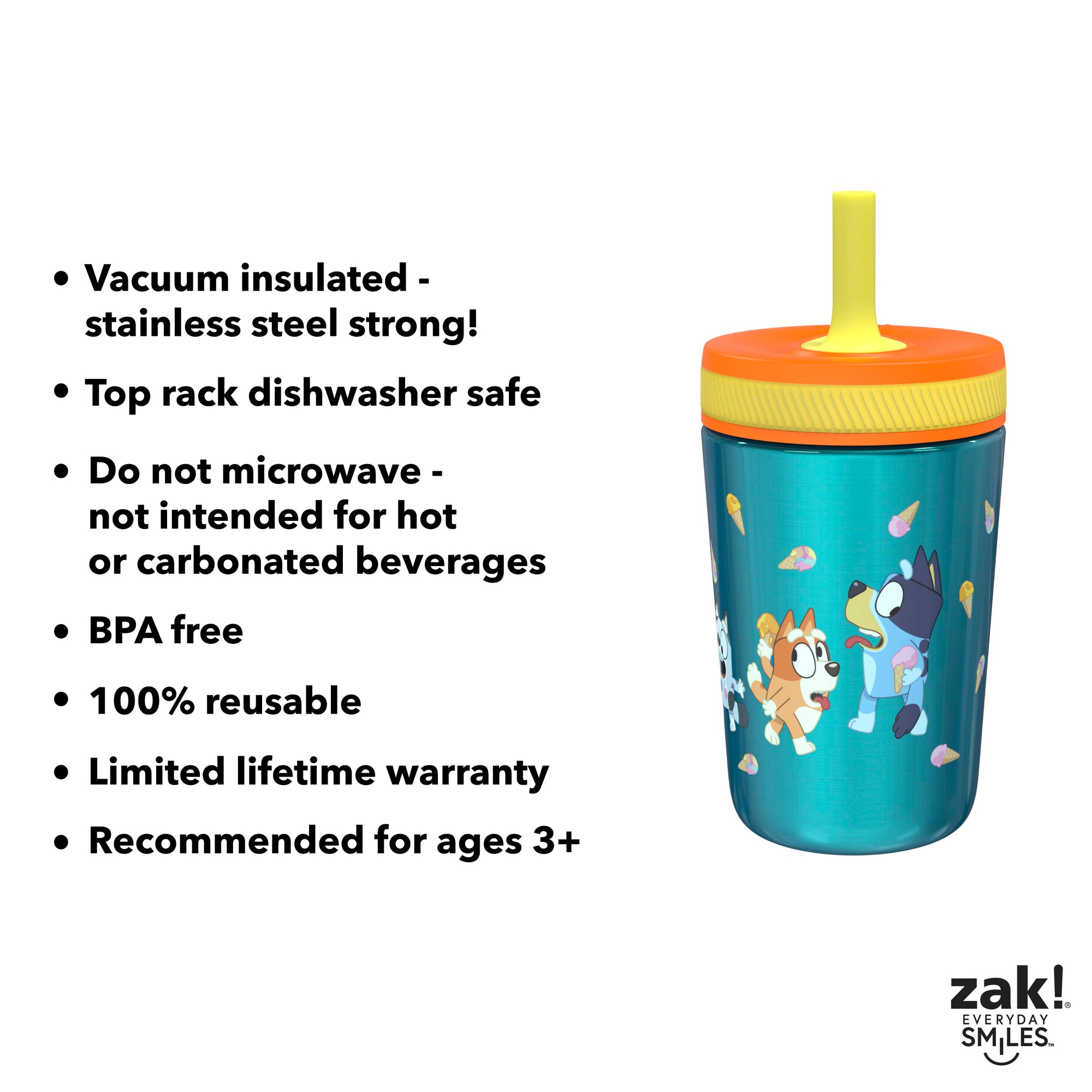 Bluey Kids Stainless Steel and Plastic Leak Proof Tumbler Set