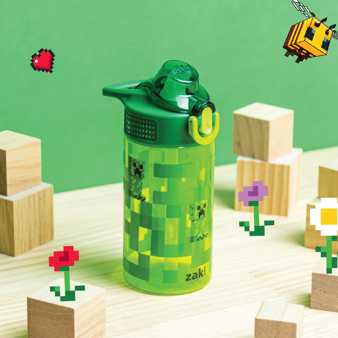 Zak Sage Water Bottles for Kids - Fun Designs - Minecraft