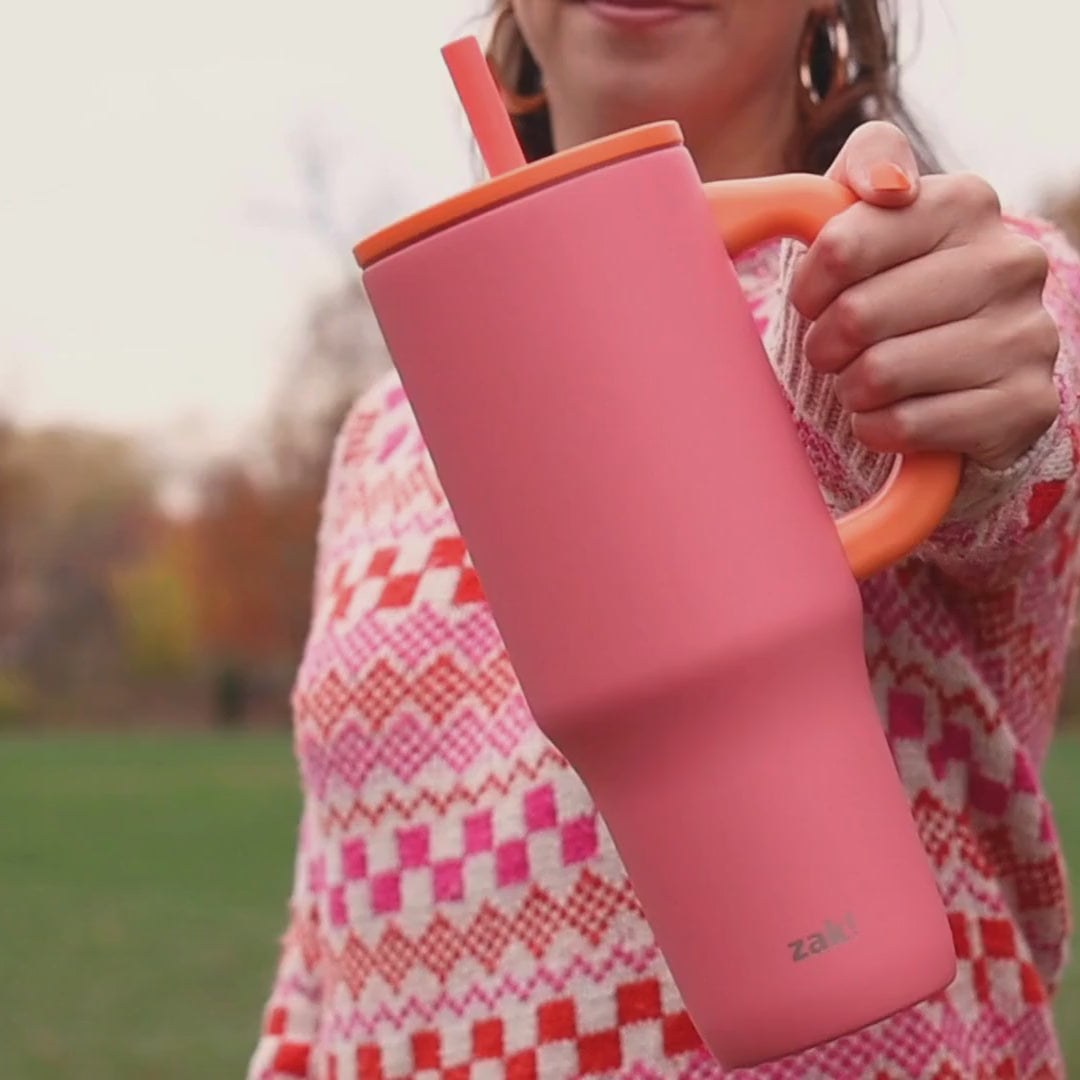 Zak Designs Bright Pink 40 ounce Travel Tumbler - Insulated Stainless Steel - Joyful Sips