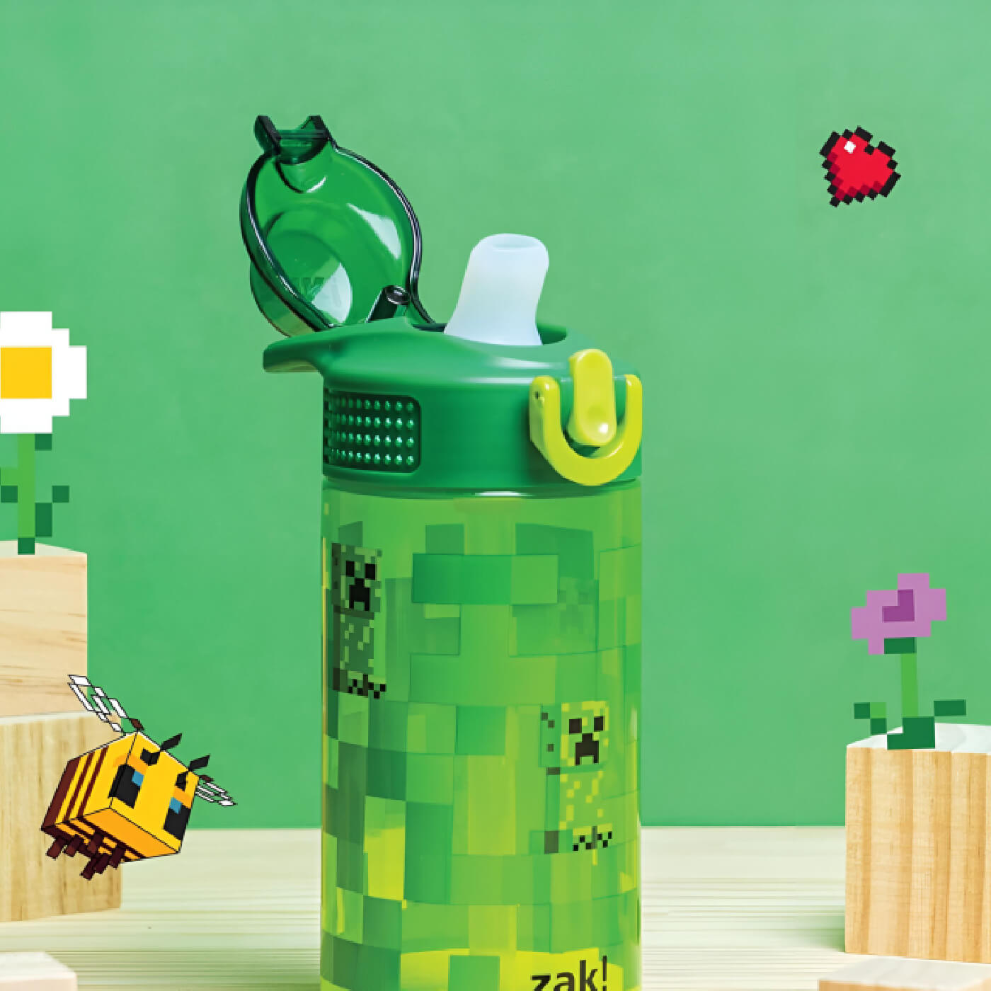 Zak Designs Kids Plastic Water Bottle - Minecraft - Sage Collection