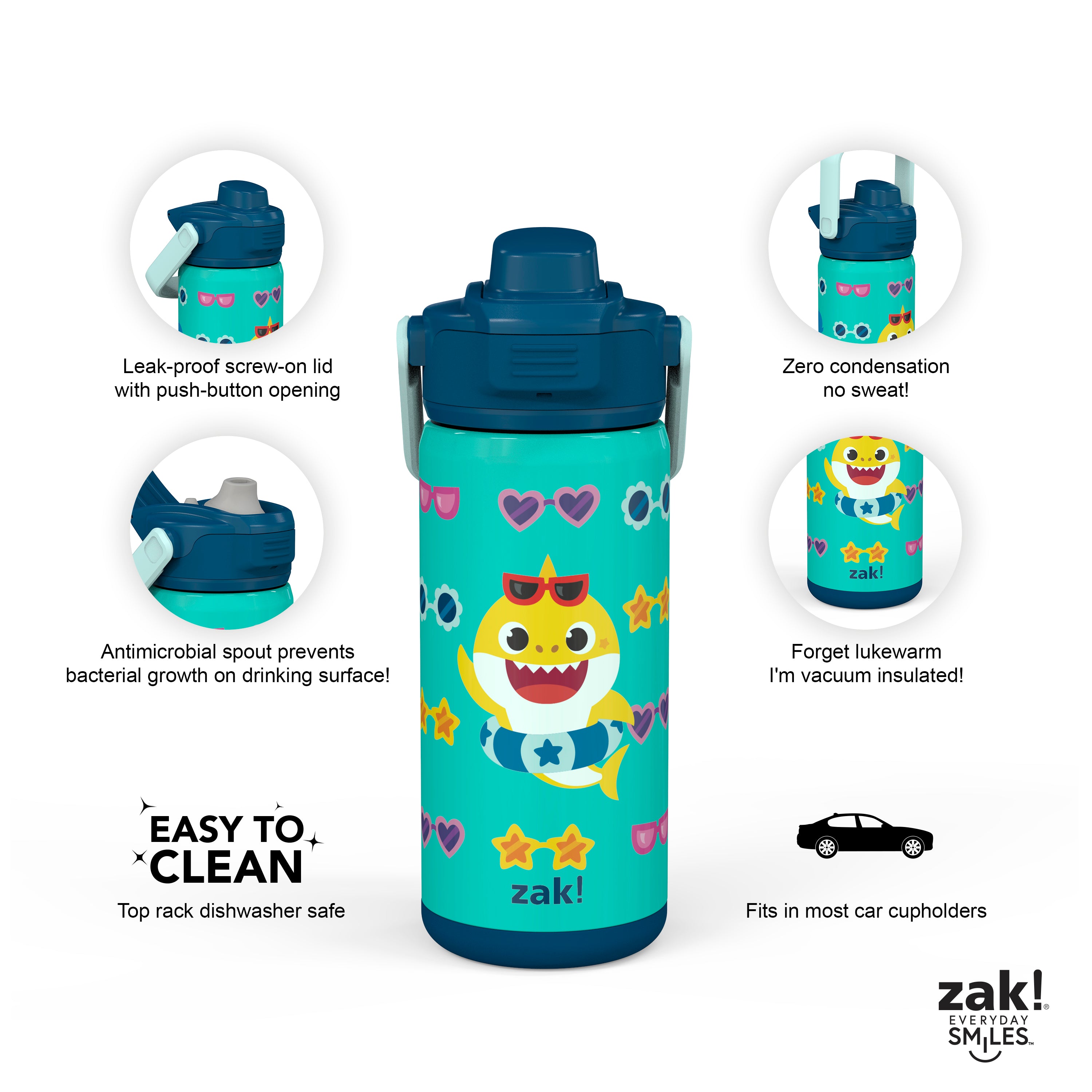 Zak Designs 14oz Stainless Steel Kids' Water Bottle with Antimicrobial Spout 'CoComelon