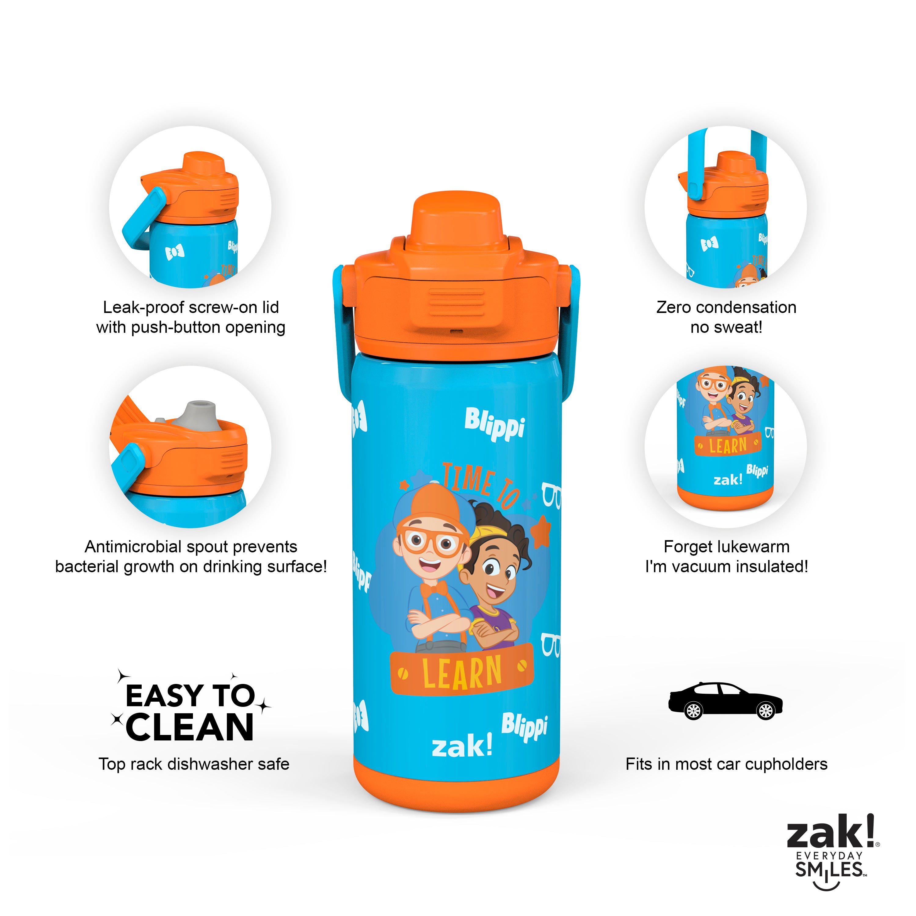 Blippi kids flip top water bottle stainless steel insulated – Happy at Home  Creations