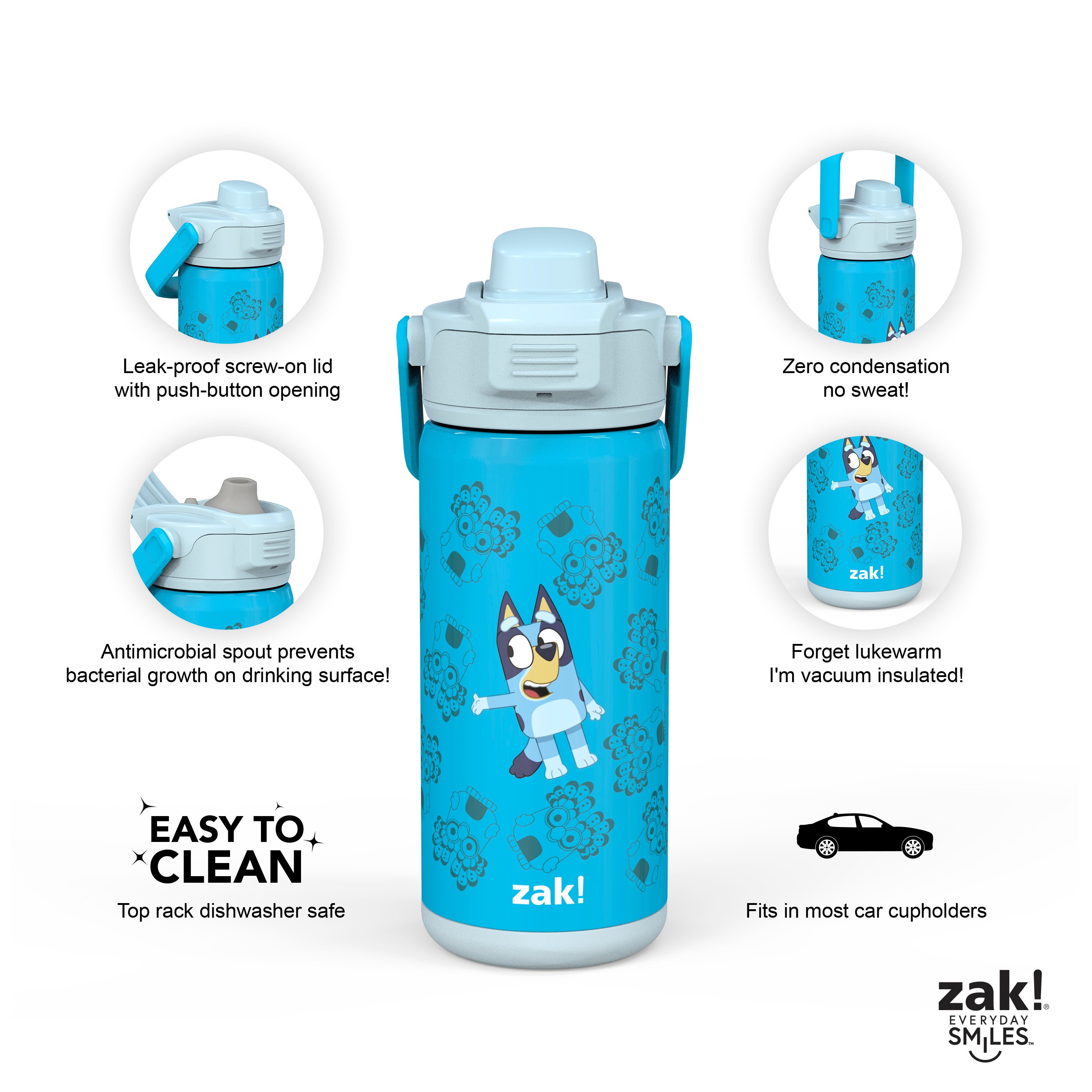 Zak Designs Bluey Kids Durable Plastic Spout Cover and Built-in Carrying  Loop Leak-Proof Water Design for Travel (16oz 2pc Set) Bluey Bottle 2pk 2  Count (Pack of 1) Bluey Bottle 2pk Water