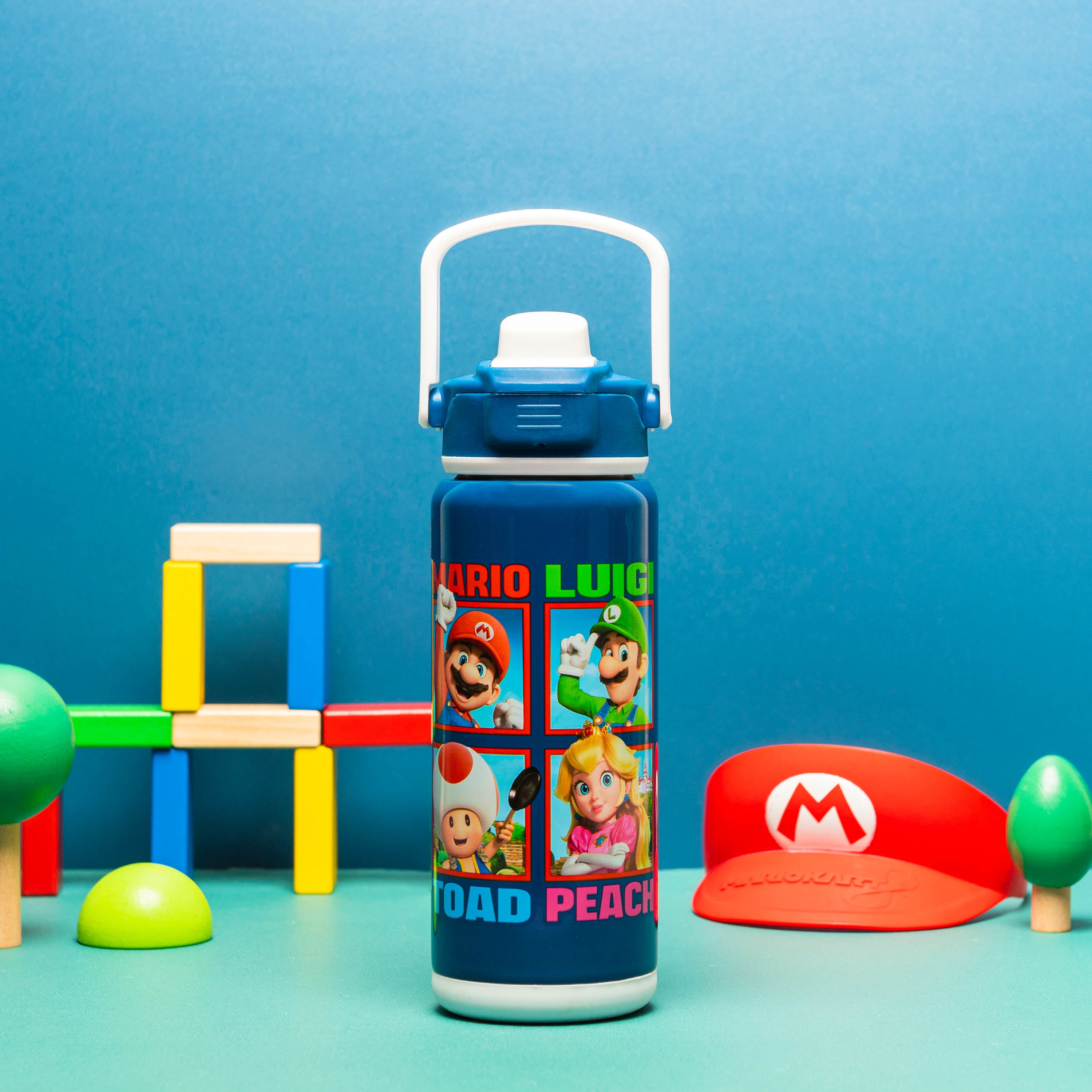 Super Mario Vacuum Insulated Stainless Steel Sport Water Bottle, Leak Proof, Wide Mouth, 17 oz, 500 ml Mario Plaid