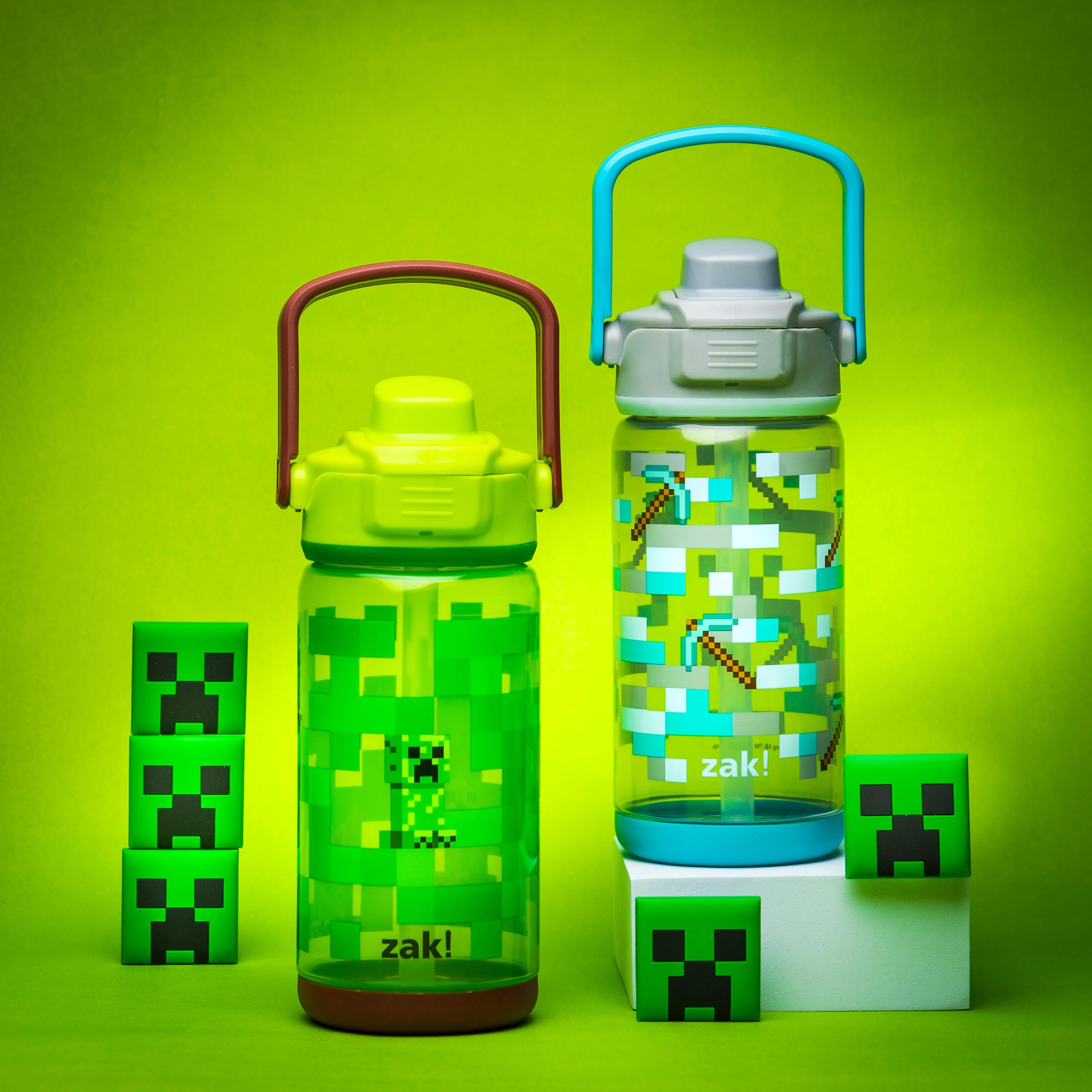  Zak Designs Minecraft Kids Water Bottle with Straw and Built in  Carrying Loop Set, Made of Plastic, Leak-Proof Water Bottle Designs  (Creeper/Pig, 16 oz, BPA-Free, 2pc Set) : Baby