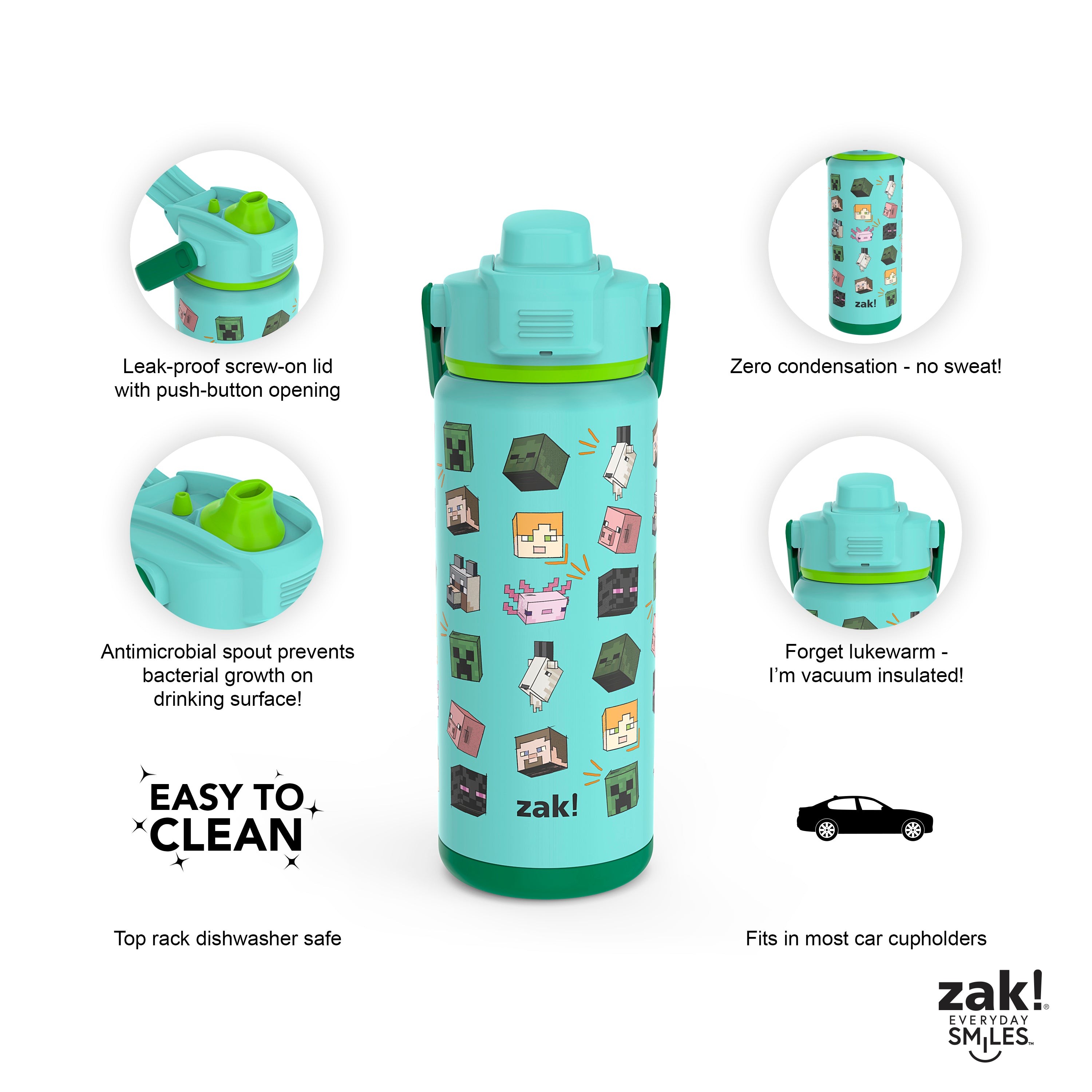 Zak Designs 20oz Stainless Steel Kids' Water Bottle with Antimicrobial  Spout
