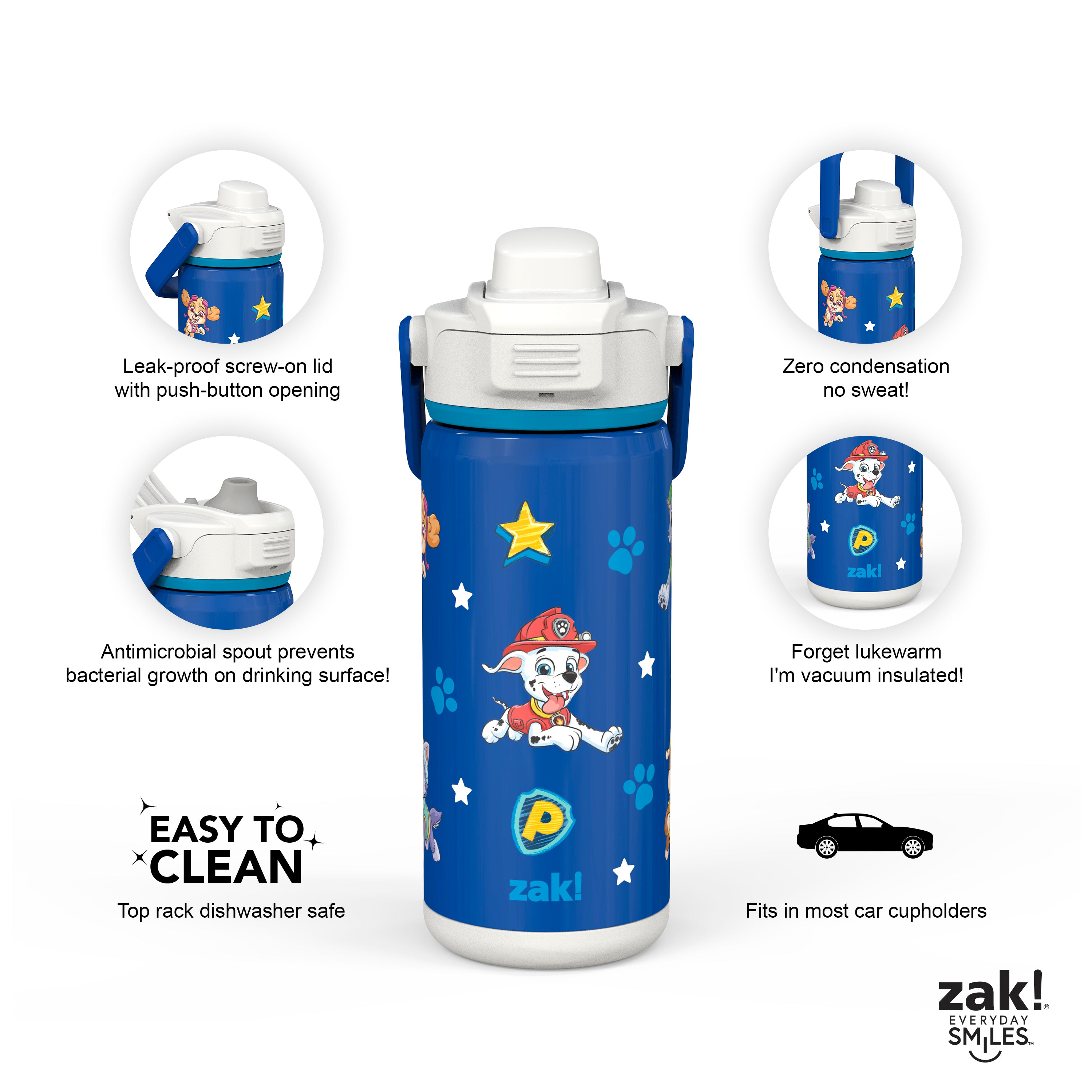zak! Beacon Insulated Bottle, Bluey - 14 oz - Durable Stainless Steel -  Double-Wall Vacuum Insulation, Silicone Spout & Push-Button, Leak-Proof Lid  