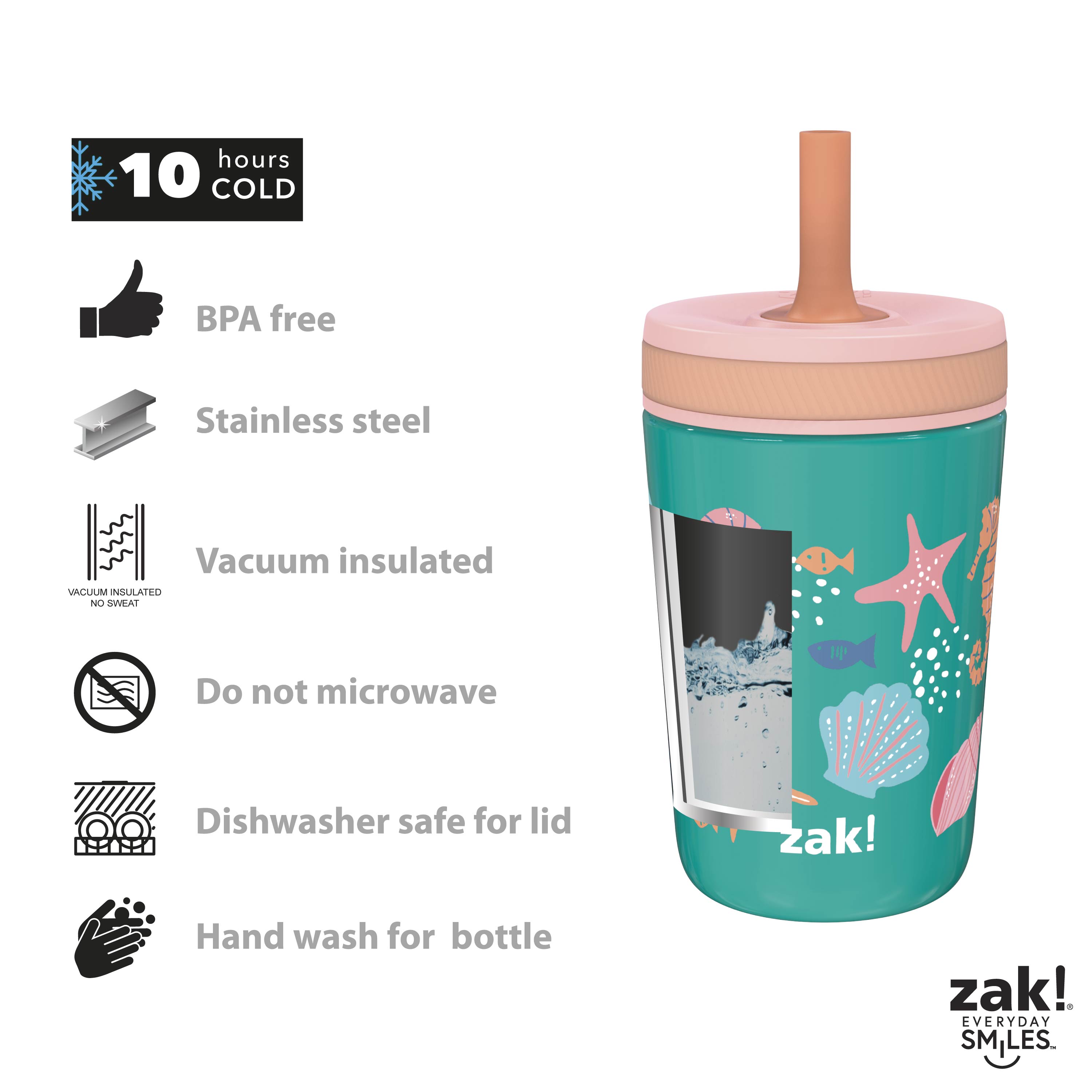  Zak Designs Shells Kelso Tumbler Set, Leak-Proof Screw