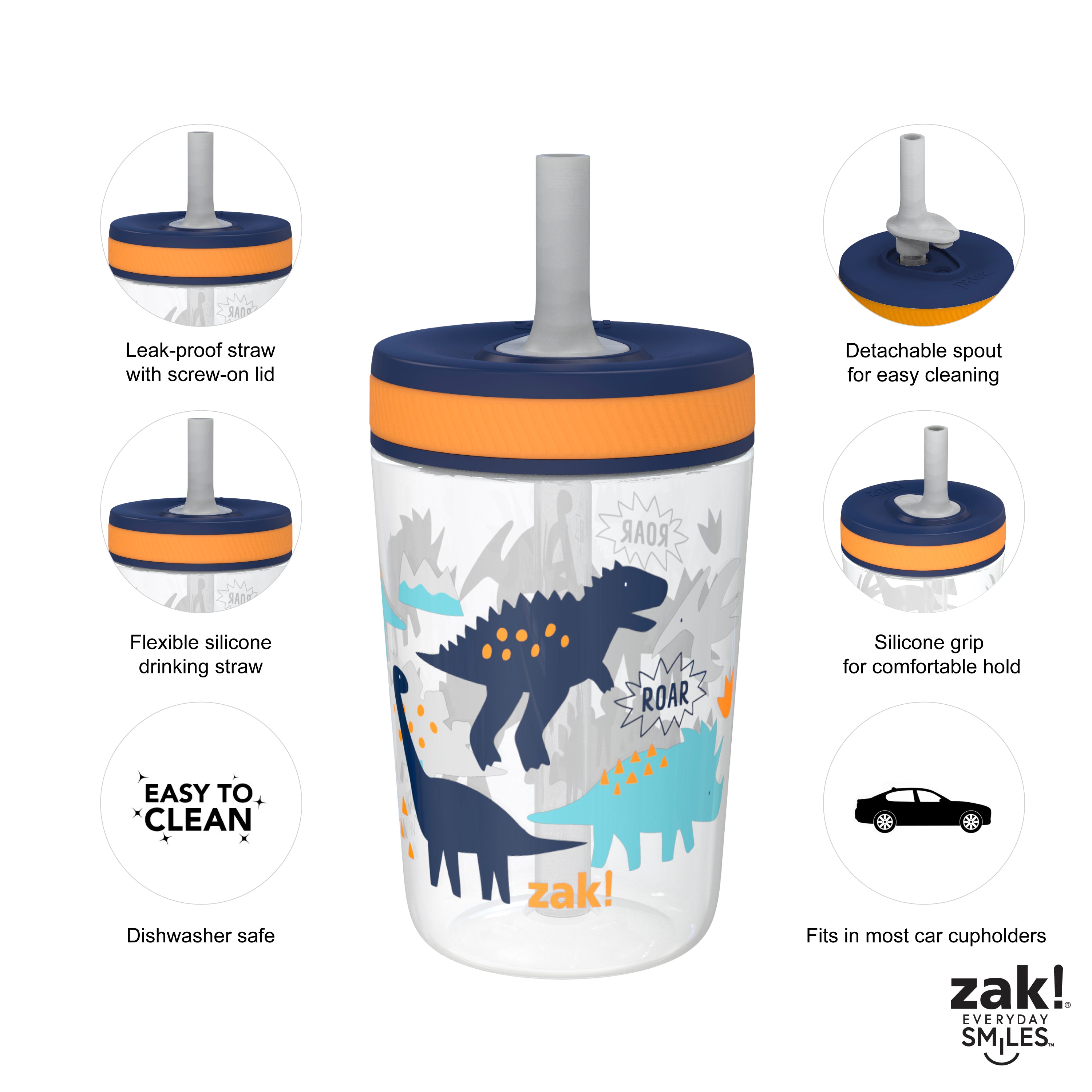 Zak Designs Kelso 15 oz Tumbler Set (Dino Camo) Non-BPA Leak-Proof Screw-On  Lid with Straw Made of Durable Plastic and Silicone Perfect Baby Cup Bundle  for Kids (2pc Set)