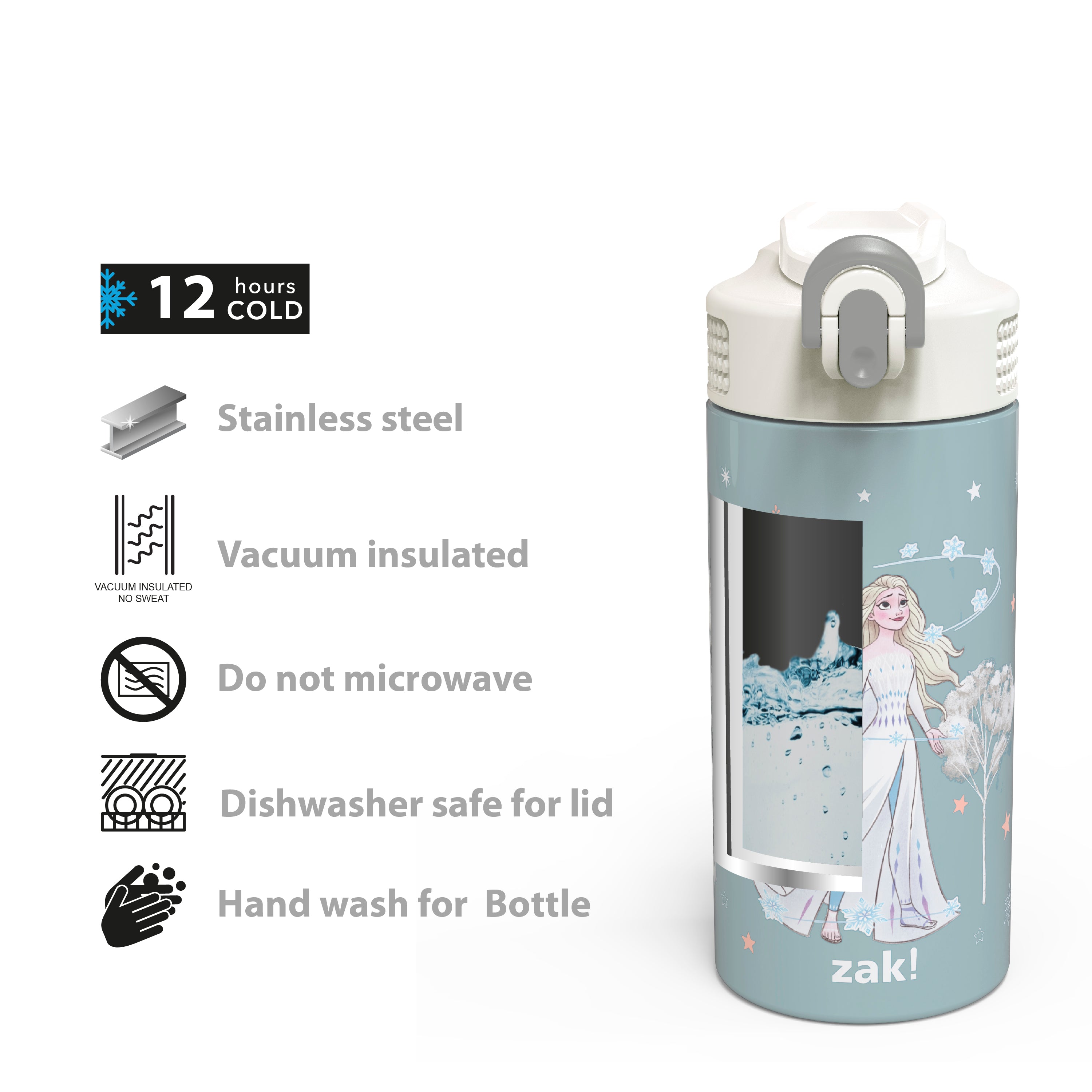 Zak Disney Frozen Elsa And Olaf Stainless Steel Water Bottle 15.5
