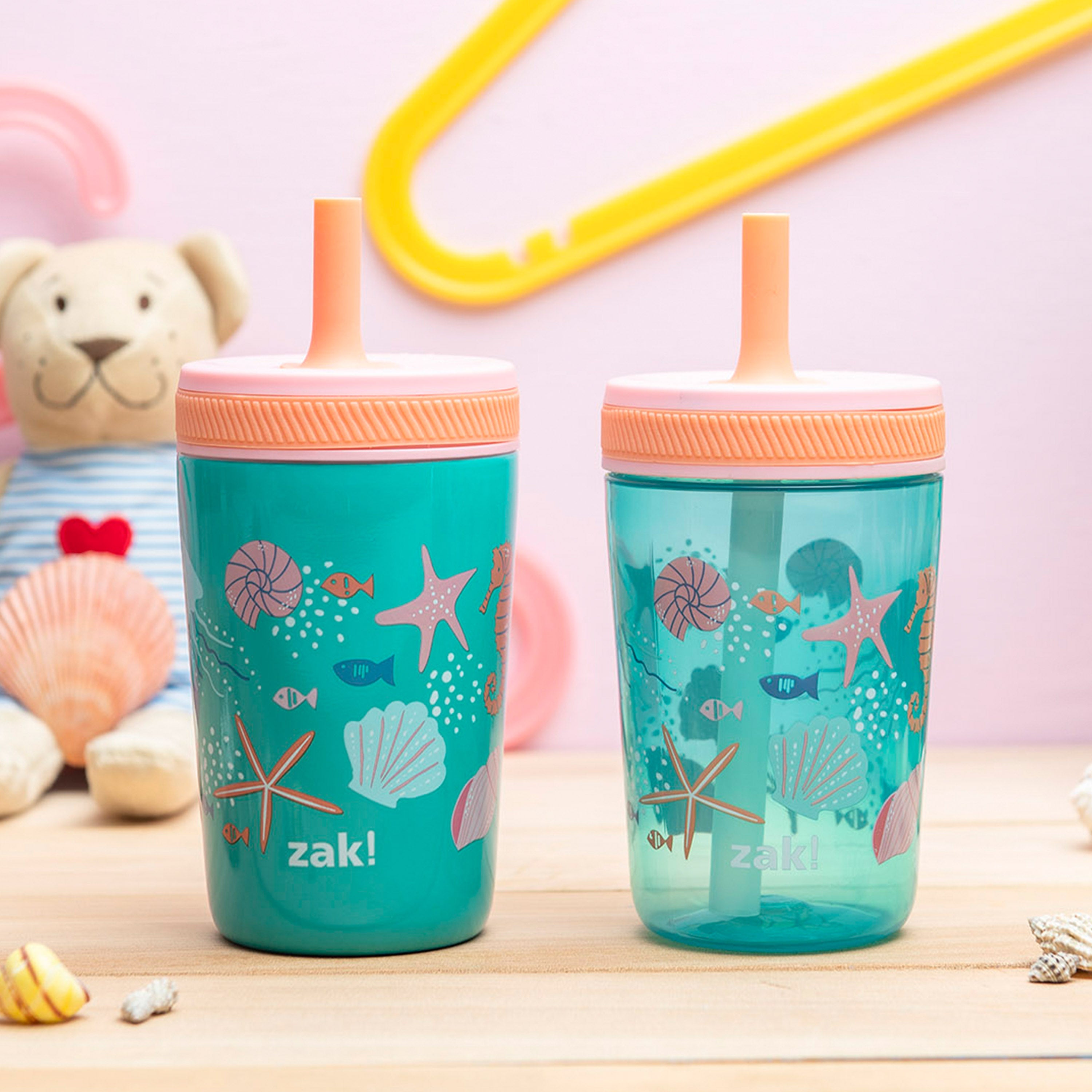 Zak Designs Kelso Toddler Cups For Travel or At Home, 15oz 2-Pack Durable  Plastic Sippy Cups With Leak-Proof Design is Perfect For Kids (Dino)