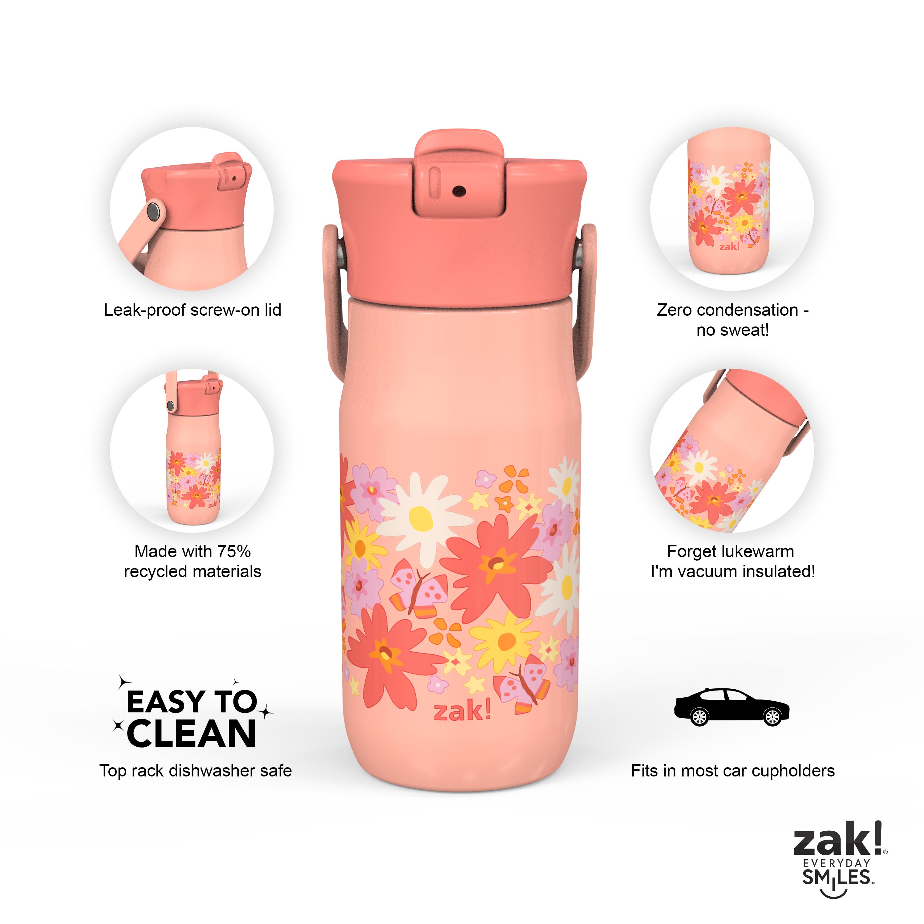 Zak Designs on Instagram: Get comfy with your kid's new favorite water  bottle! Vacuum insulated and constructed with 75% recycled materials, this  14-ounce bottle has a bite-resistant spout that's easy to use