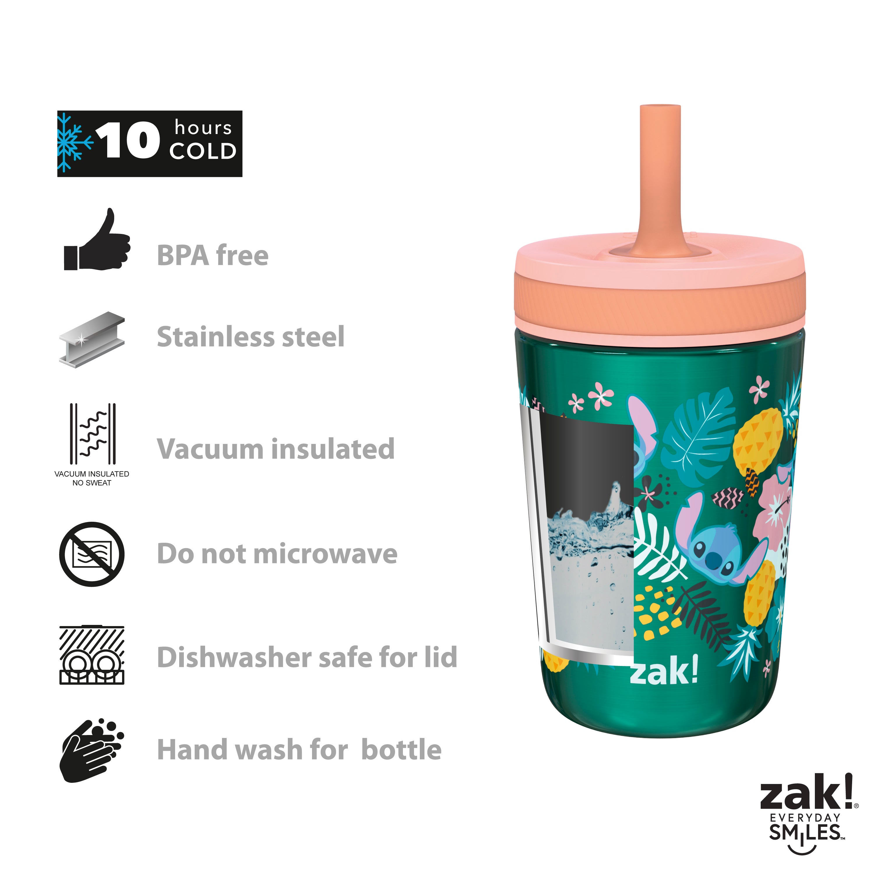  Zak Designs Disney Lilo and Stitch Kelso Tumbler Set,  Leak-Proof Screw-On Lid with Straw, Bundle for Kids Includes Plastic and  Stainless Steel Cups with Bonus Sipper (3pc Set, Non-BPA, Stitch) 