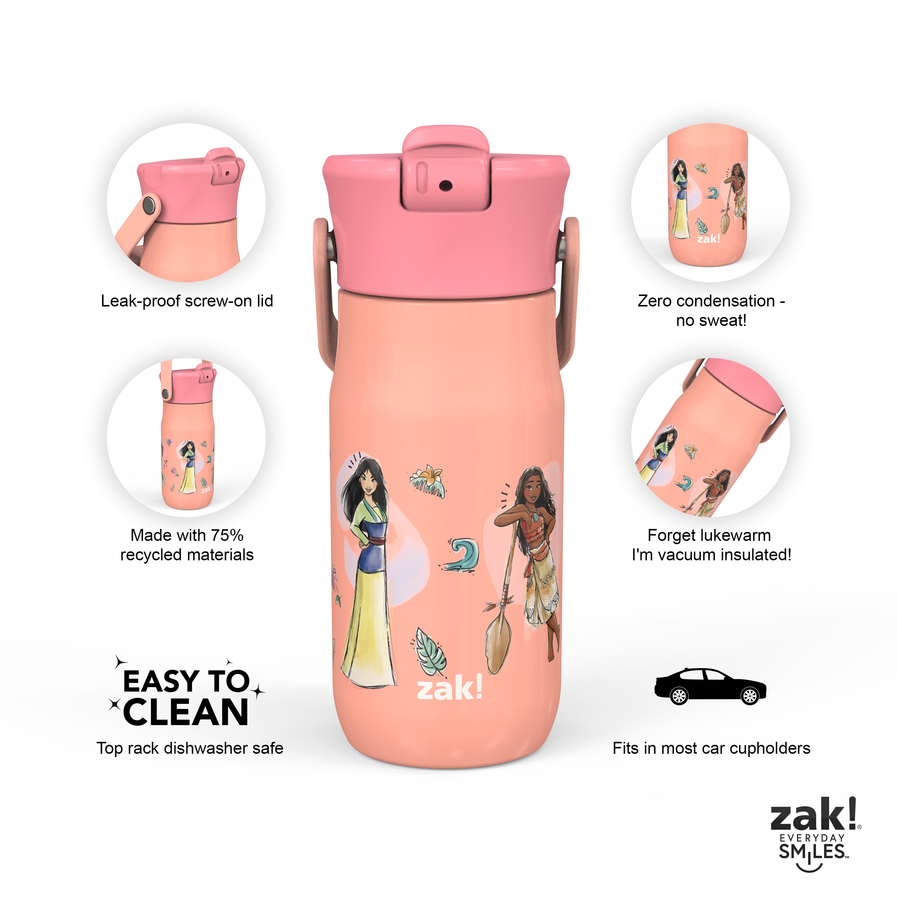 Zak Designs Disney Cars 3 - Stainless Steel Water Bottle with One Hand  Operation Action Lid and Built-in Carrying Loop, Kids Water Bottle with  Straw